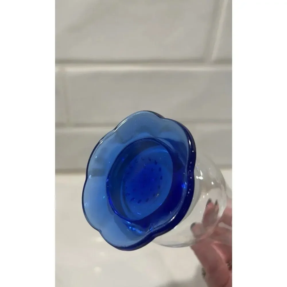 Italian Bormioli Rocco Vase 7.5” Cobalt Blue Flower Shape Base Controlled Bubble